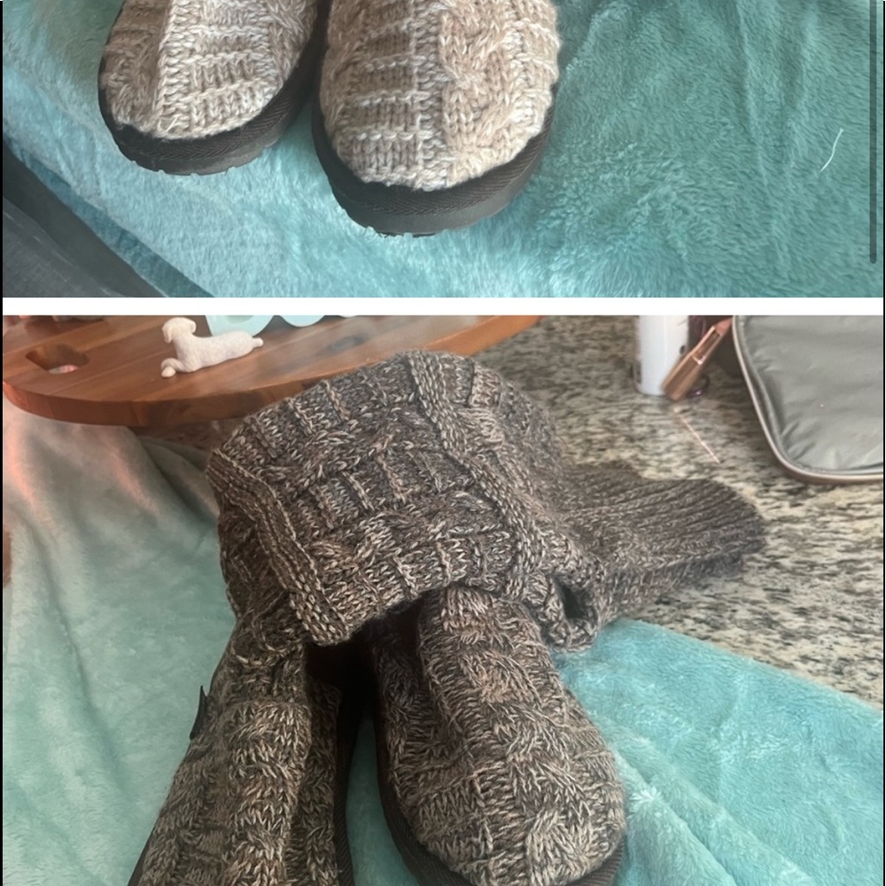 Soft knit boots-brown and cream colors.